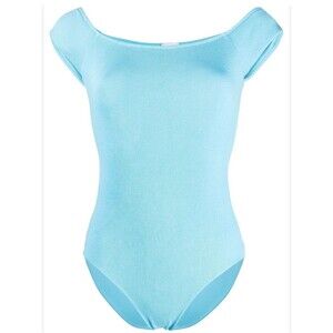 GANNI Bachelor Blue Off The Shoulder One Piece Ribbed Swimsuit Sz 40/US 8-10 New